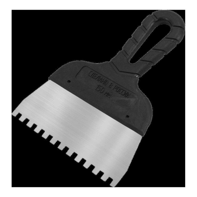 Шпатель DECORE "Black Edition" 350 мм x 55 мм, нержавеющая сталь, толщина 0,45 мм, зуб 8*8 мм, пластиковая ручка 1