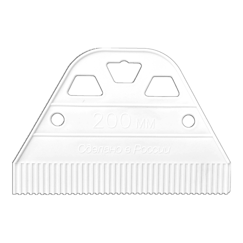 Шпатель DECORE "White Edition", 200 мм x 55 мм, толщина 3 мм, зуб 1,6 мм, пластиковый 1