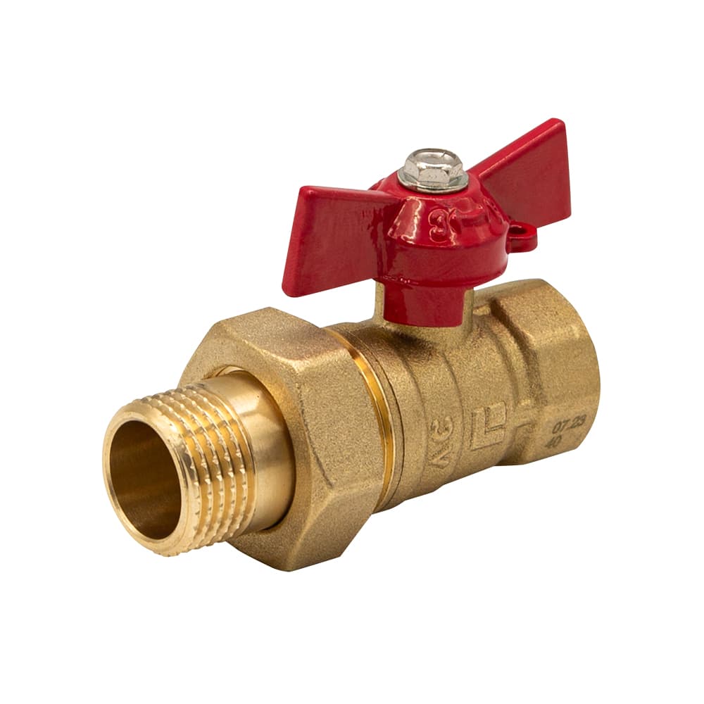 Кран шаровой латунный 9595 3/4", с накидной гайкой американка, бабочка