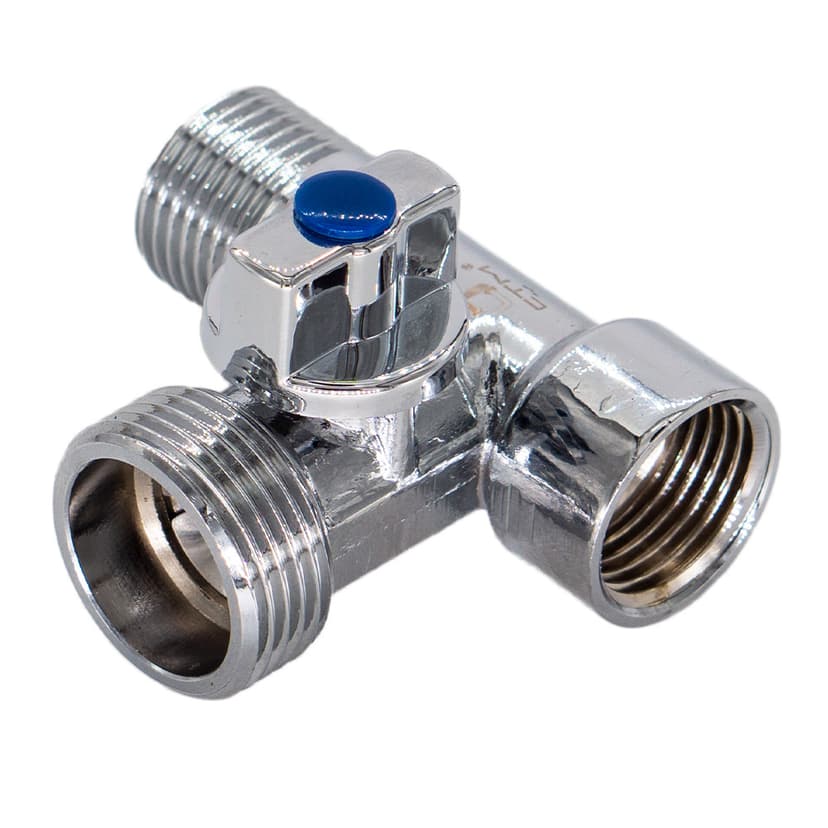 Кран шаровой СТМ CA3H1234 1/2"×3/4"×1/2", латунь, хром, бабочка, для бытовых приборов 1
