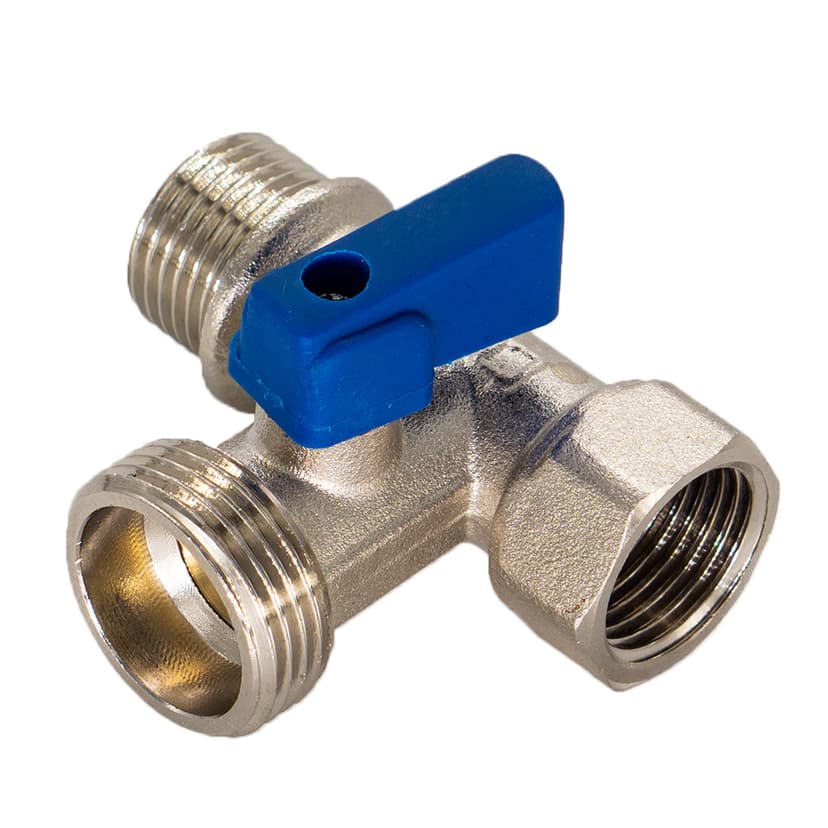 Кран шаровой СТМ CA3N1234 1/2"×3/4"×1/2", латунь, никель, флажок, для бытовых приборов 1