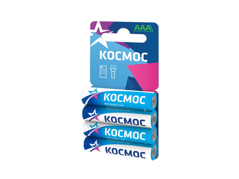Батарейка Космос ААА мизинчиковая солевая, блистер 4 шт.