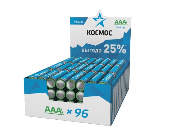 Батарейка Космос ААА LR03 мизинчиковая алкалиновая, пленка 4 шт.