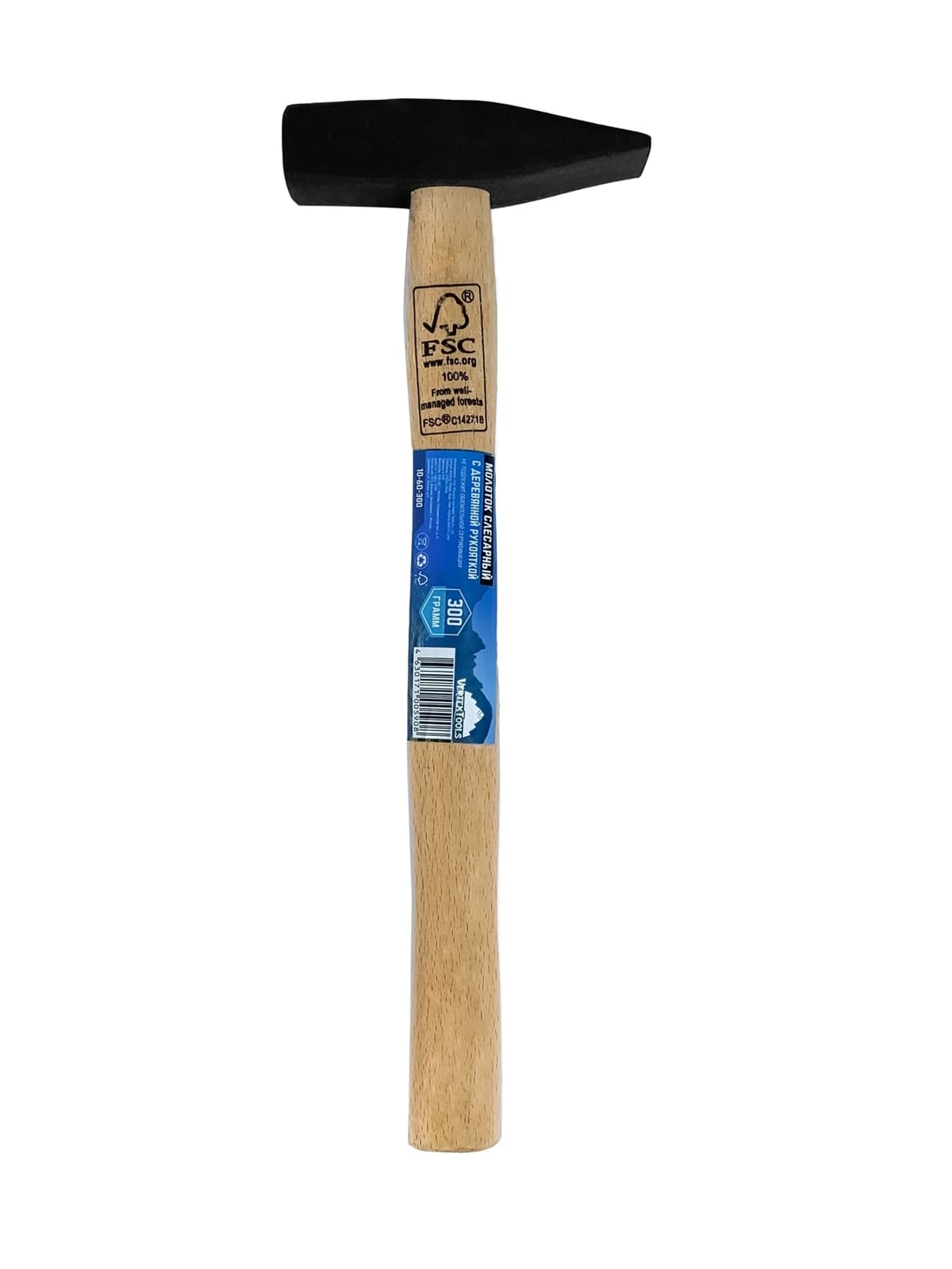 Молоток слесарный VERTEXTOOLS 300 г, квадратный боёк, рукоятка FSC