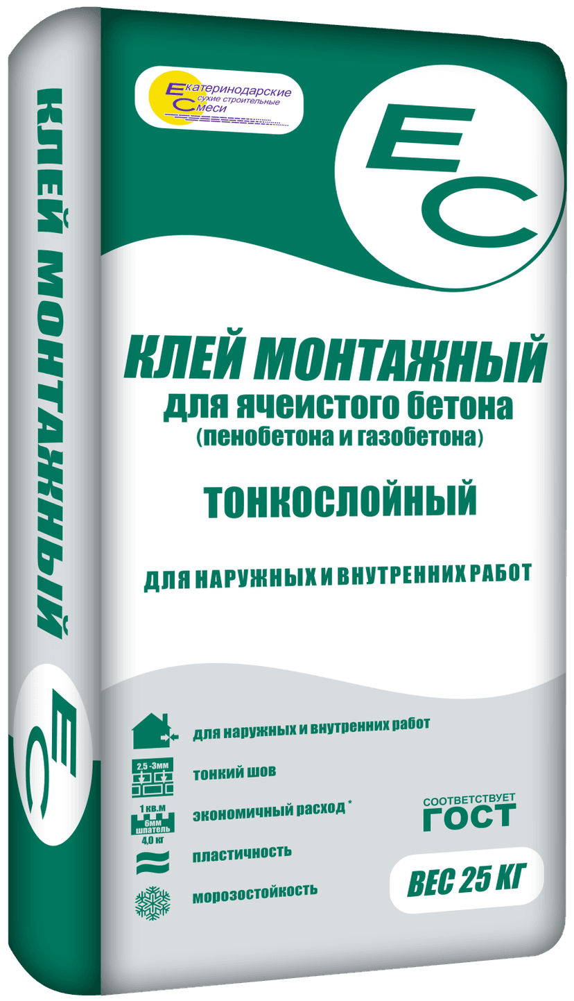 Клей монтажный для газобетона EC, 25 кг 3