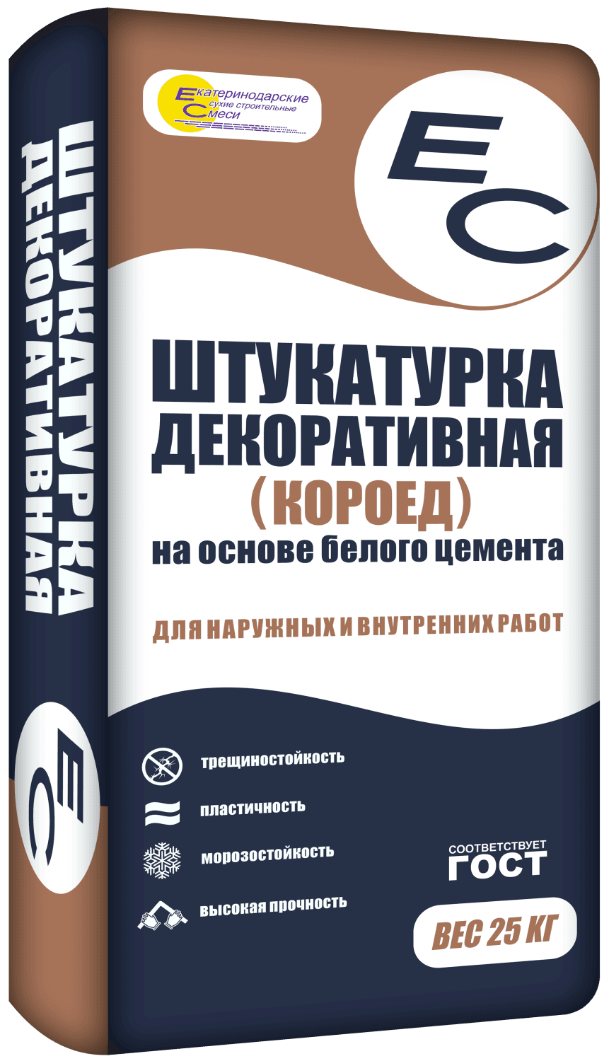 Штукатурка декоративная ЕС «Короед» на белом цементе, 25 кг