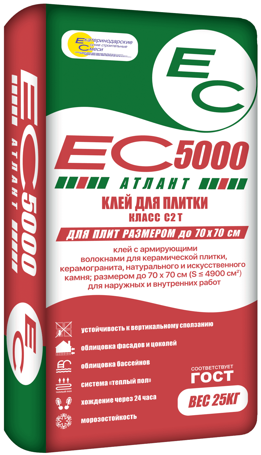 Клей армированный для крупноформатной плитки и камня ЕС 5000 Атлант, до 70×70 см, 25 кг