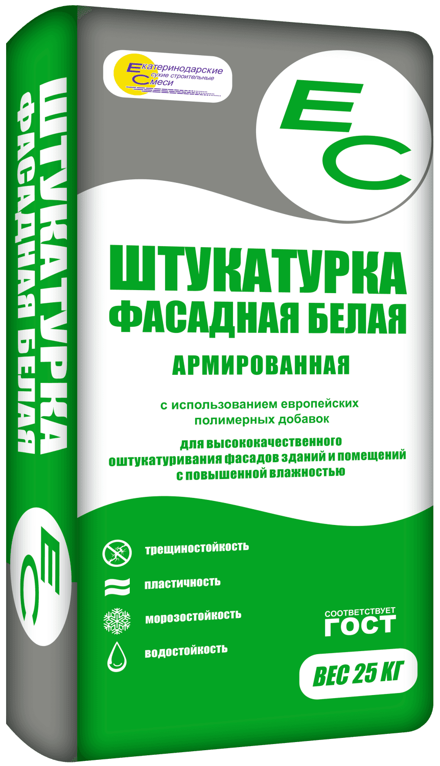 Штукатурка фасадная белая армированная трещиностойкая ЕС, 25 кг