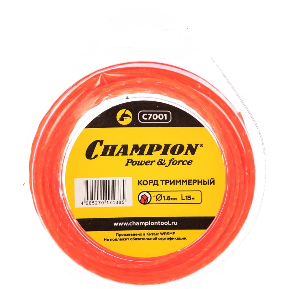 Корд для триммера CHAMPION Twisted Square 1.6мм×15м