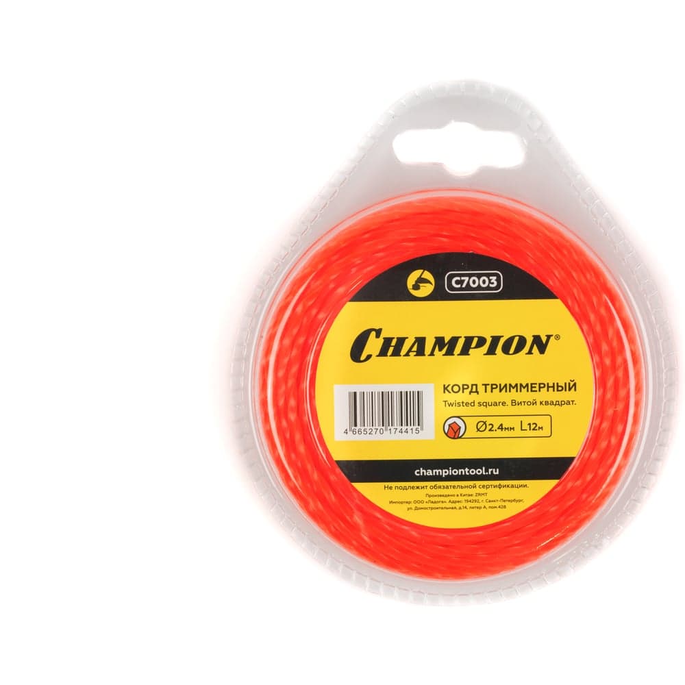 Корд для триммера CHAMPION Twisted Square 2.4мм×12м