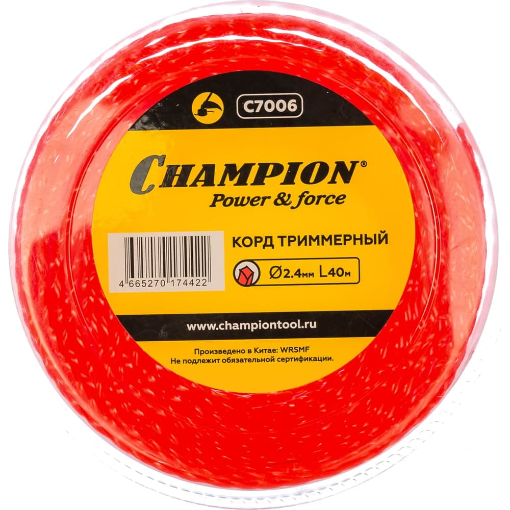 Корд для триммера CHAMPION Twisted Square 2.4мм×40м