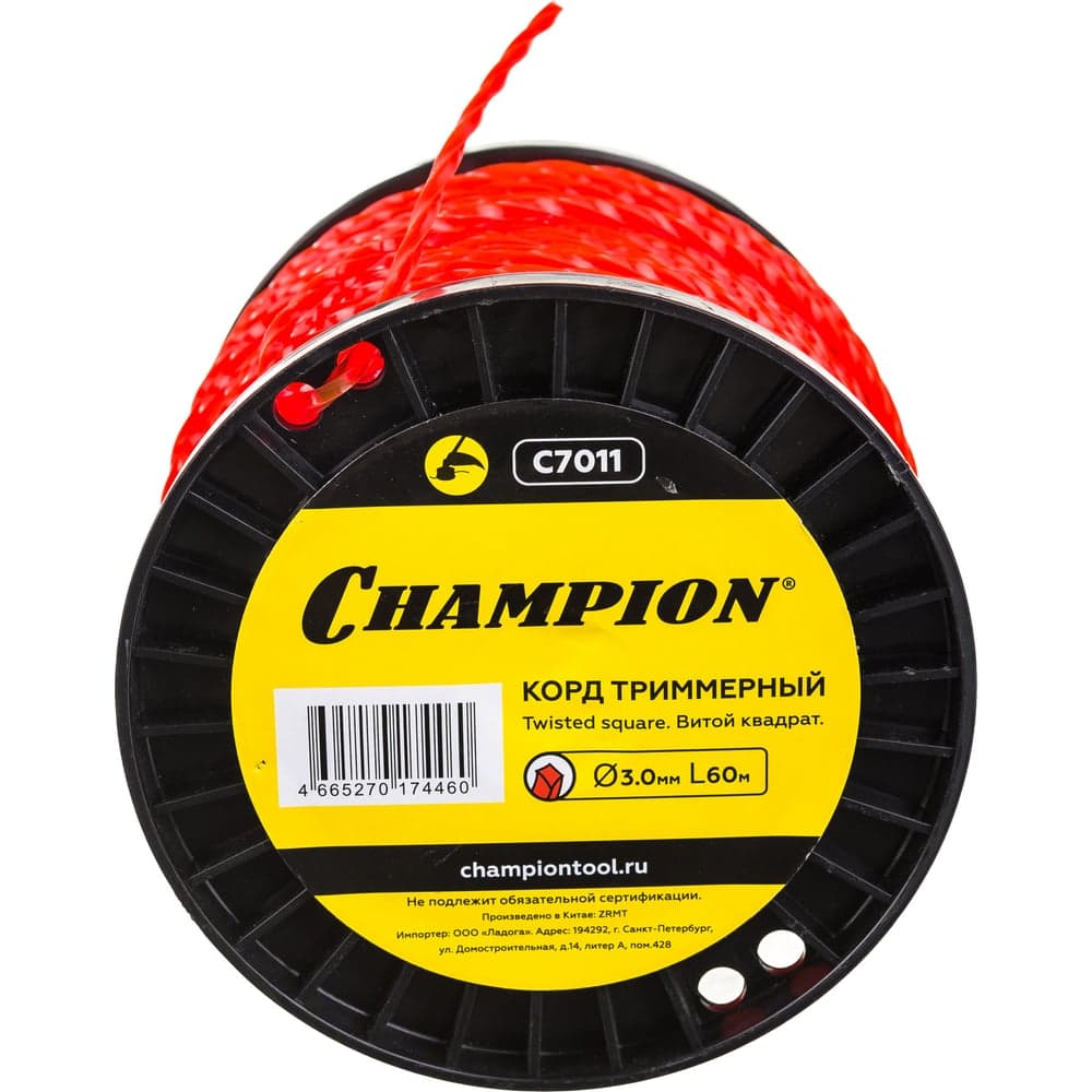 Корд для триммера CHAMPION Twisted Square 3.0мм×60м
