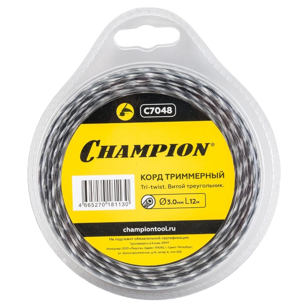 Корд для триммера CHAMPION Tri-twist 3.0мм×12м