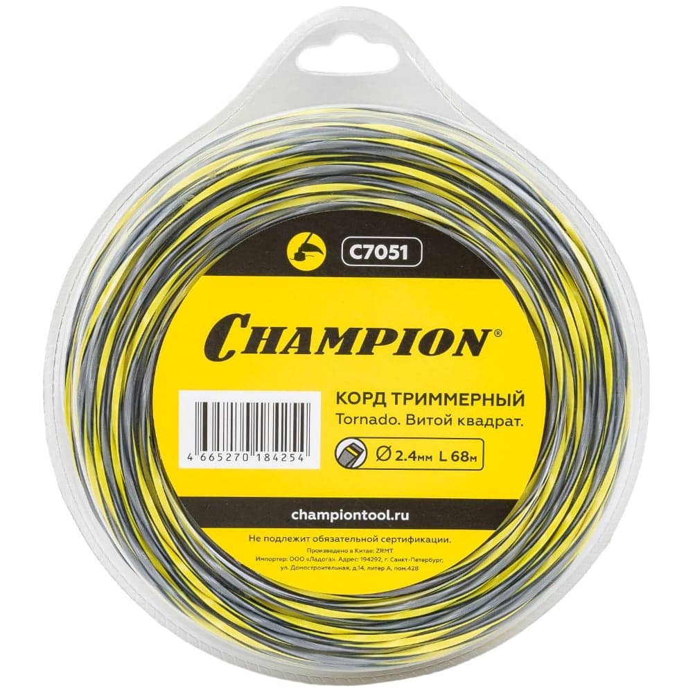 Корд для триммера CHAMPION Tornado 2.4мм×68м