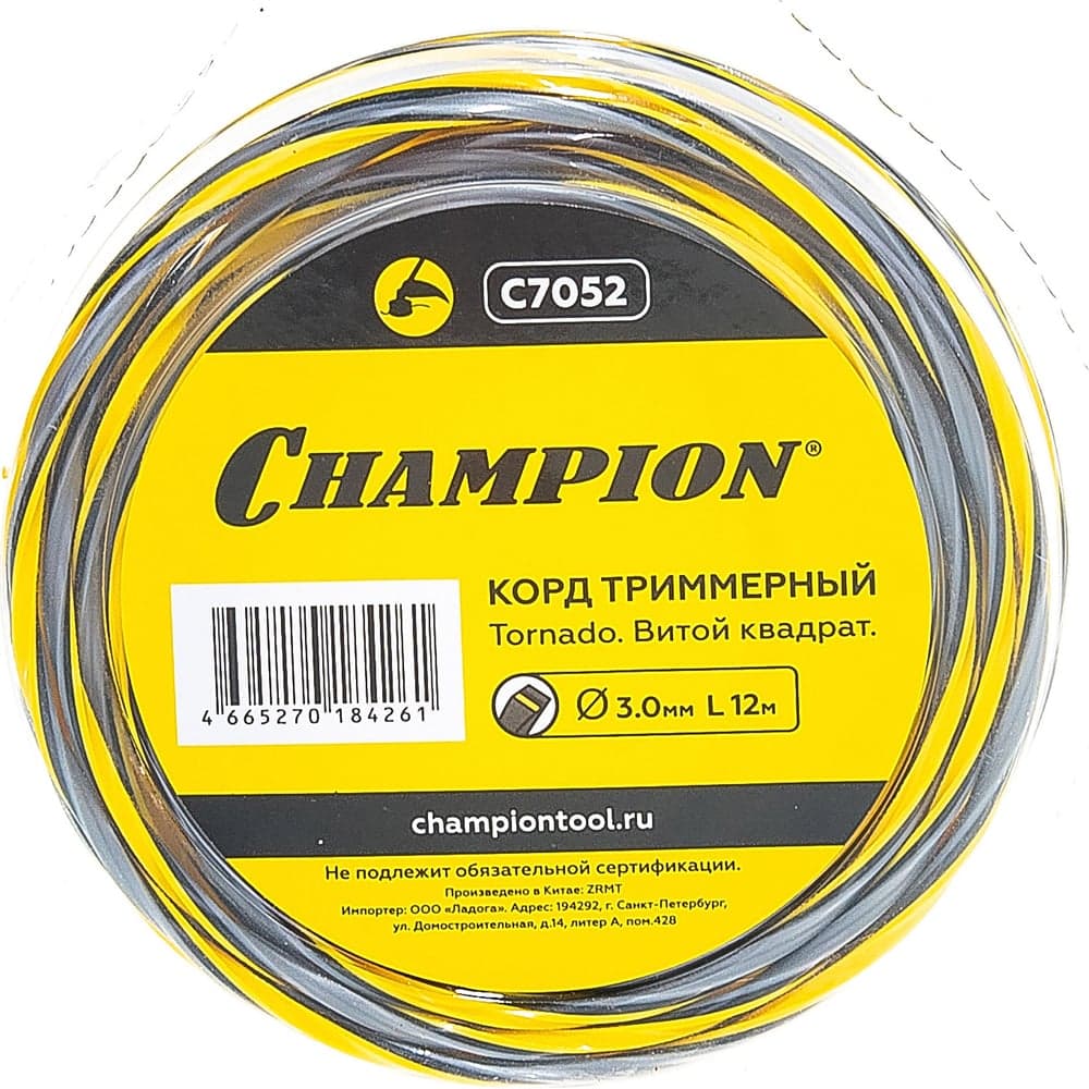 Корд для триммера CHAMPION Tornado 3.0мм×12м