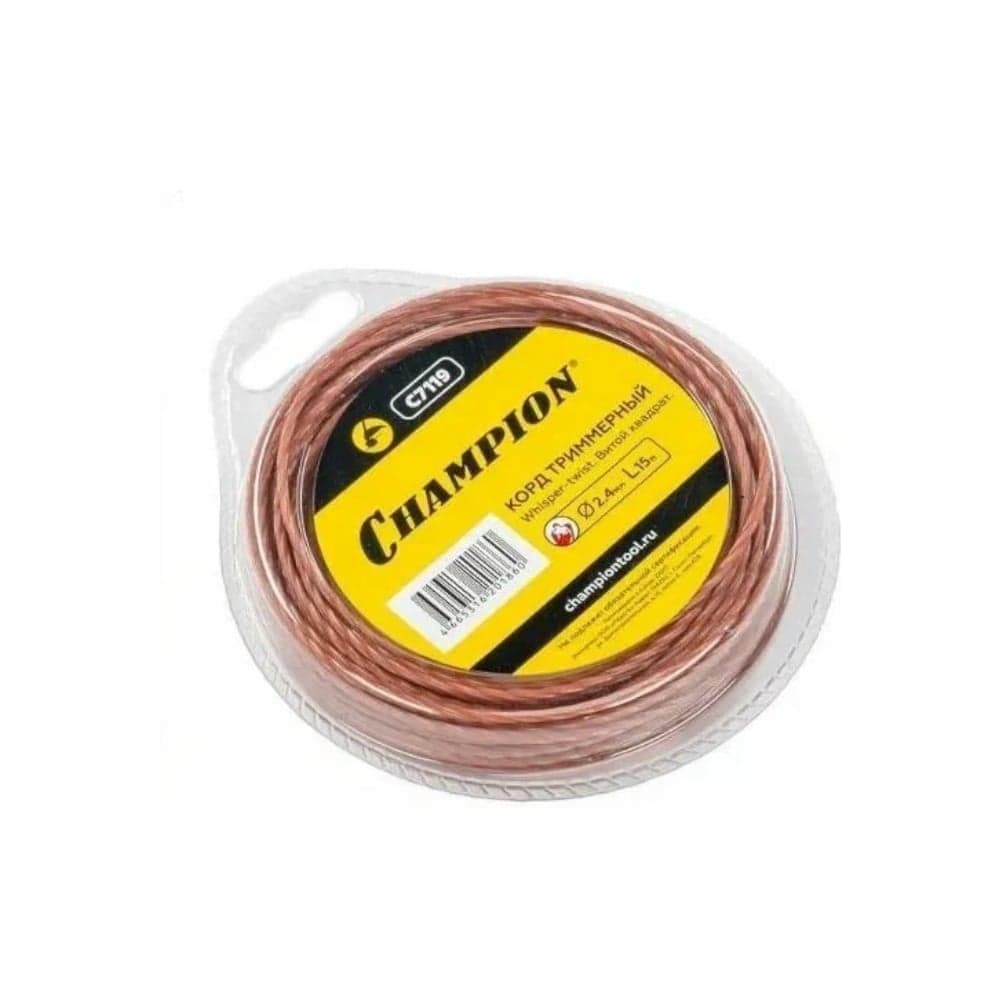 Леска для триммера Champion Whisper-twist 2.4 мм × 15 м витой квадрат