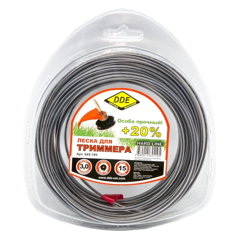 Корд триммерный DDE Hard line 3 мм × 15 м серо-красный