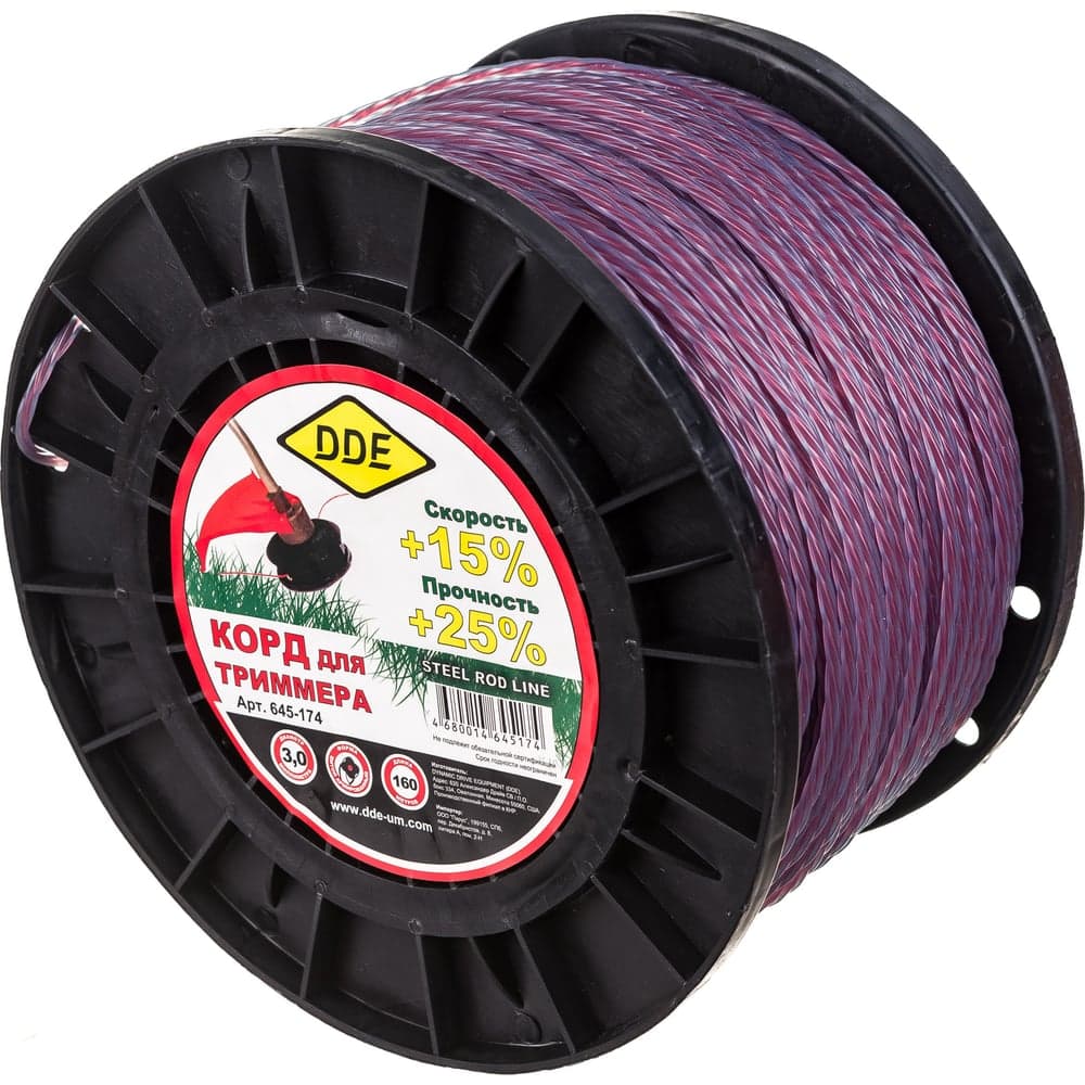 Корд триммерный DDE Steel rod line 3 мм × 160 м голубой