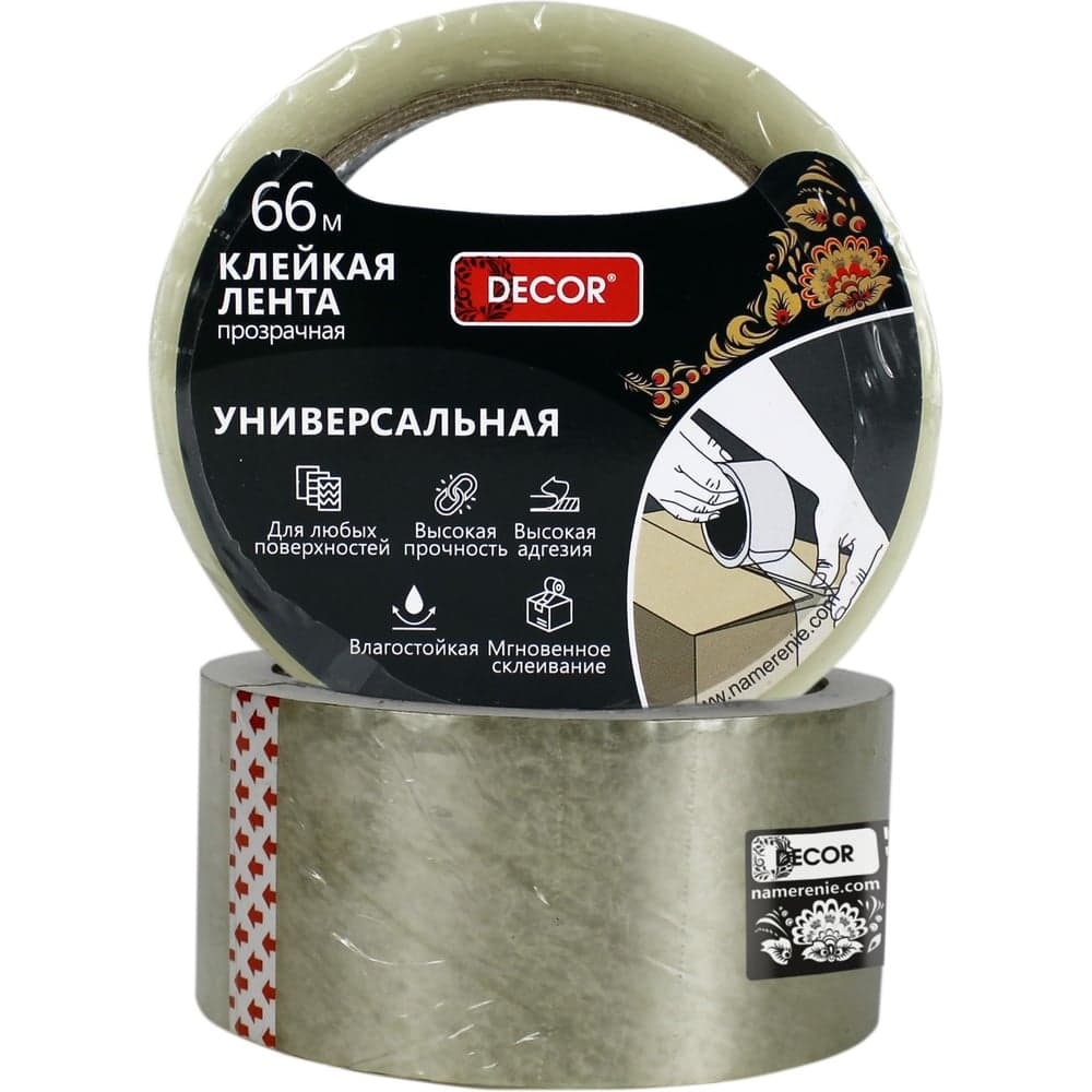 Клейкая лента DECOR (скотч) 48мм*66м, прозрачная