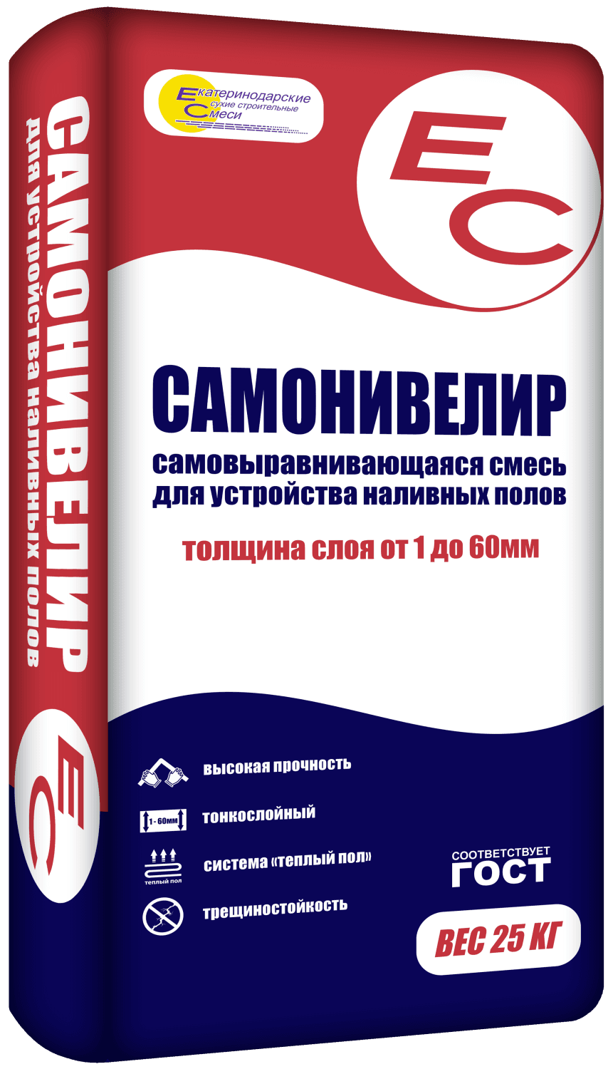 Наливной пол самовыравнивающийся EC Самонивелир, слой 1–60 мм, 25 кг