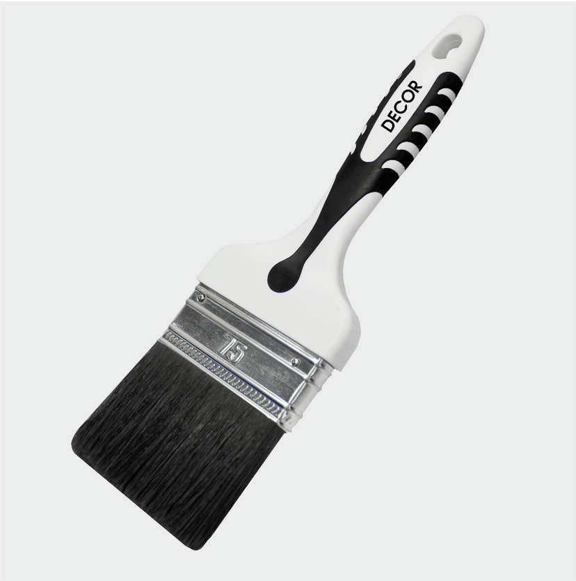 Кисть плоская Black White для грунта 75х15мм, черная щетина, 2К ручка 1