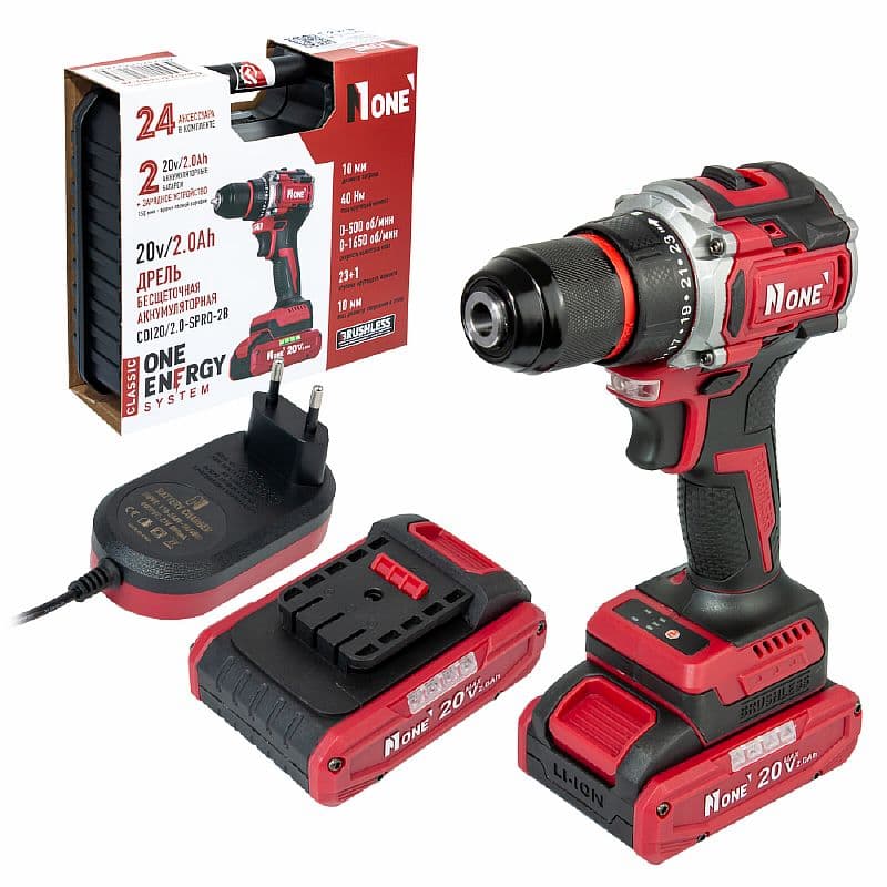 Дрель аккумуляторная INDUSTRIAL CDI20/2.0-SPRO-2B 20 В с набором 24 предмета