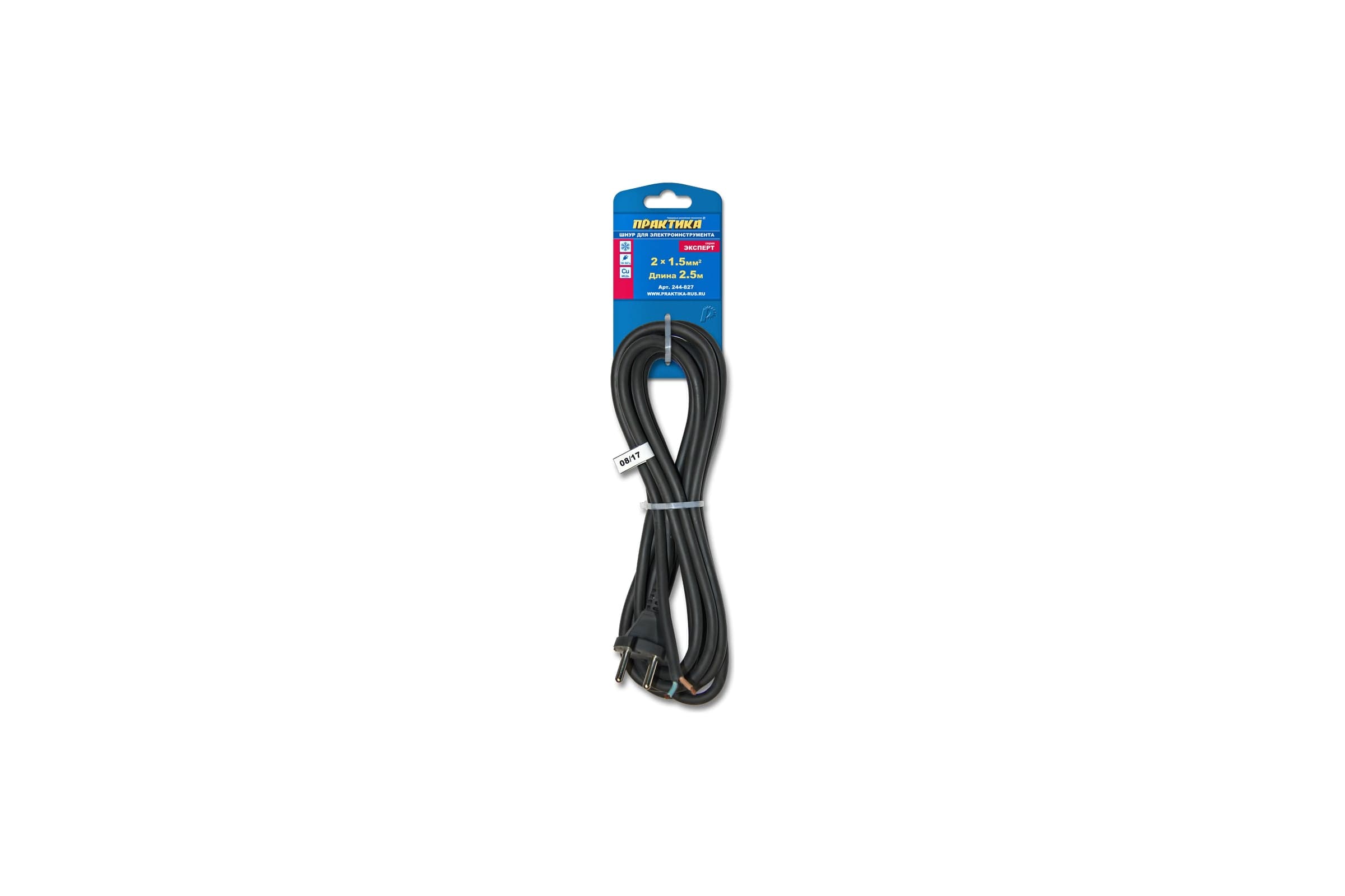 Шнур сетевой ПРАКТИКА ПГА-ВП 2×1.5 2.5 м