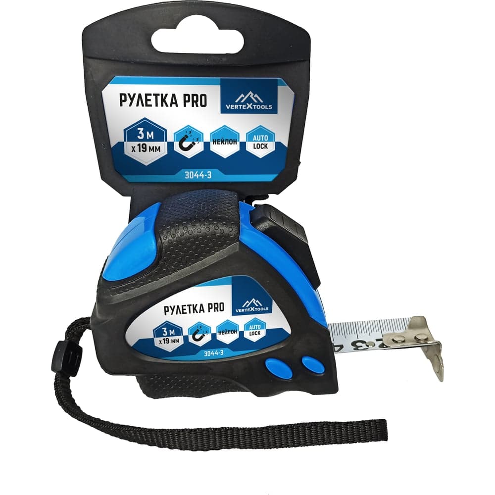 Рулетка VERTEXTOOLS нейлон 3 м × 19 мм с автостопом