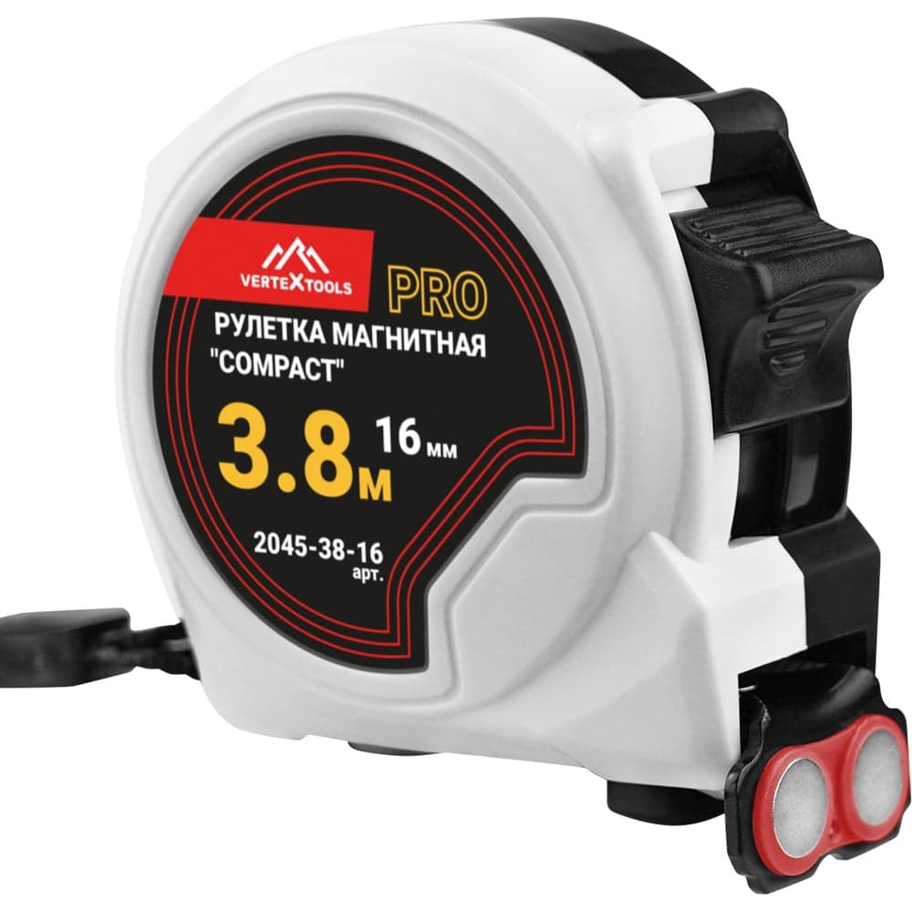 Рулетка VERTEXTOOLS COMPACT 3,8 м × 16 мм, магнитная