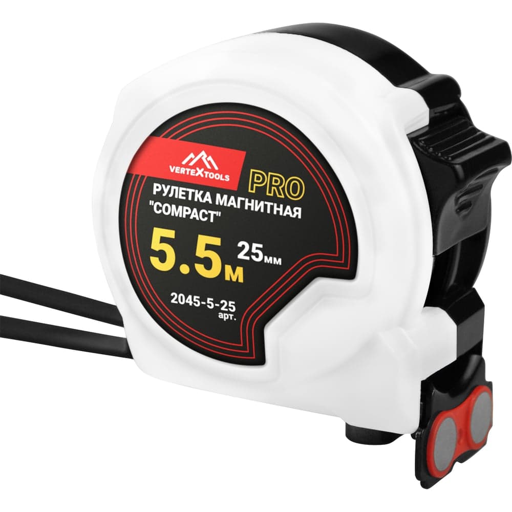 Рулетка VERTEXTOOLS COMPACT 5,5 м × 25 мм, магнитная