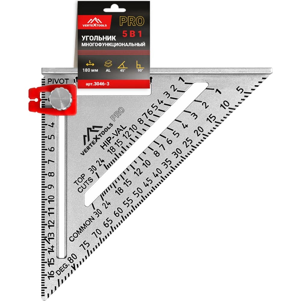 Угольник VERTEXTOOLS PROFI AL с подвижной шкалой
