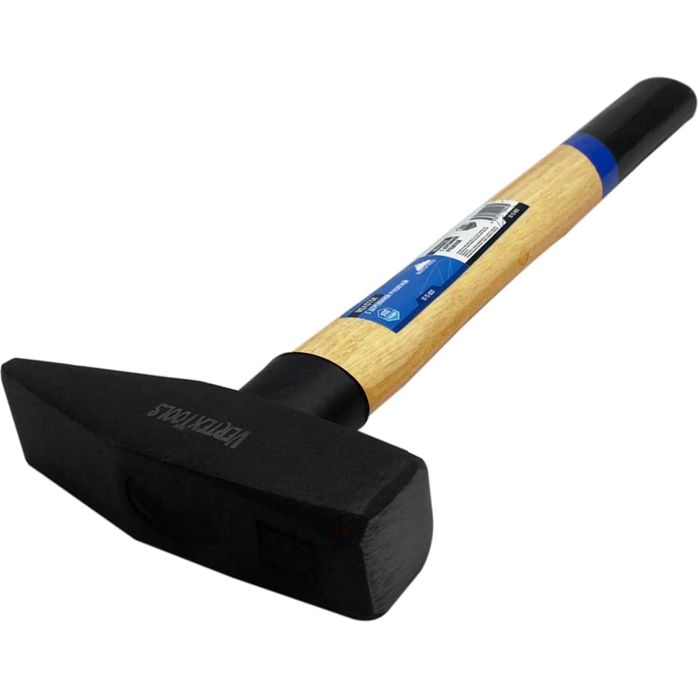 Молоток слесарный VERTEXTOOLS 500 г, квадратный боёк, деревянная рукоятка