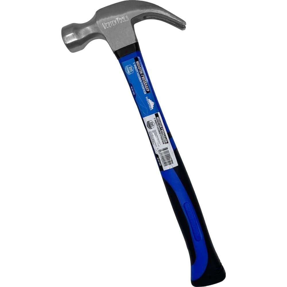 Молоток-гвоздодёр VERTEXTOOLS 225 г, фибергласовая обрезиненная рукоятка