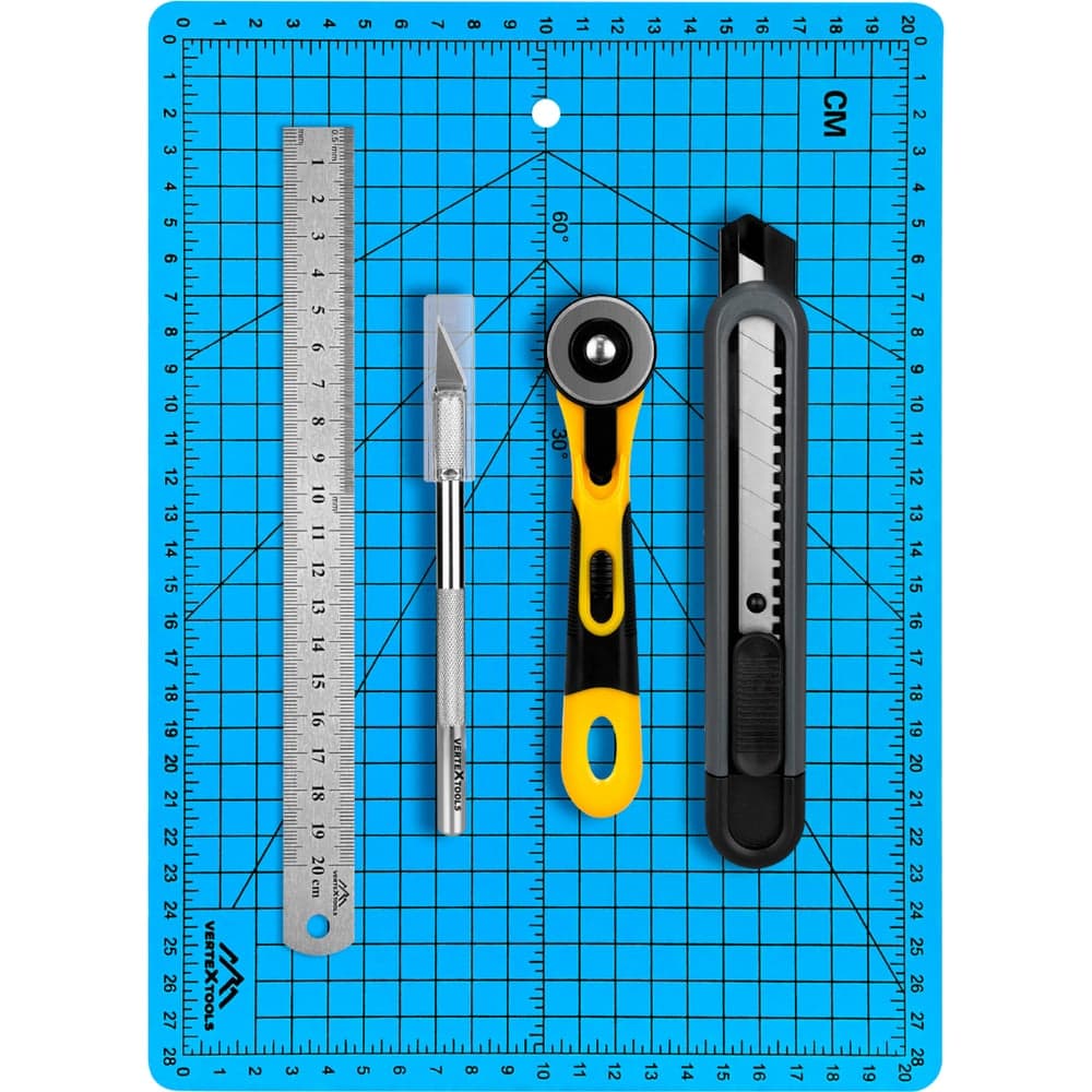 Набор для резки VERTEXTOOLS PROFI: коврик, нож, резак, нож 18 мм