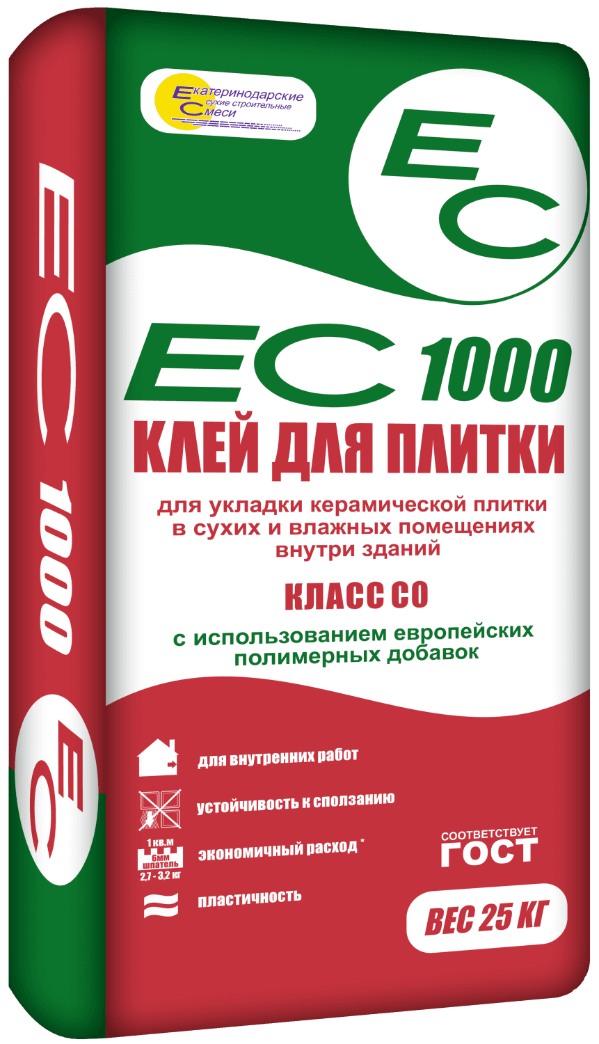 Клей для плитки ЕС 1000, класс C0, для внутренних работ, 25 кг