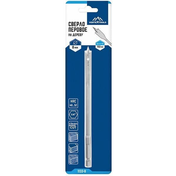 Сверло перовое VERTEXTOOLS Ø8×152 мм, шестигранный хвостовик 3